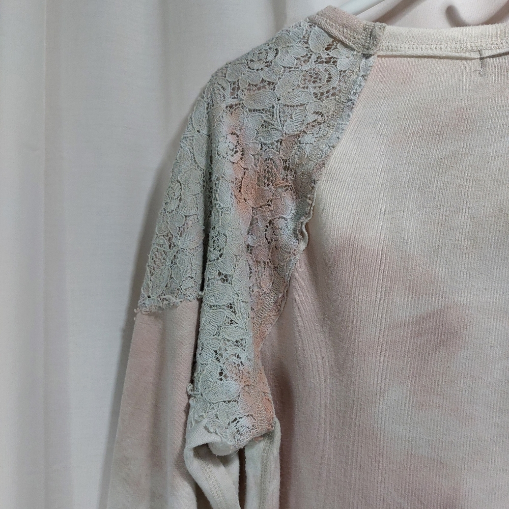 New Directions Womens Tie Dyed High Low Sweatshirt Lace Size Large Pink‎ Gray - Picture 6 of 8